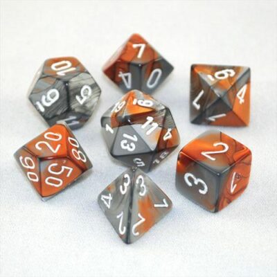 Dés en boite Gemini Copper-Steel w/white