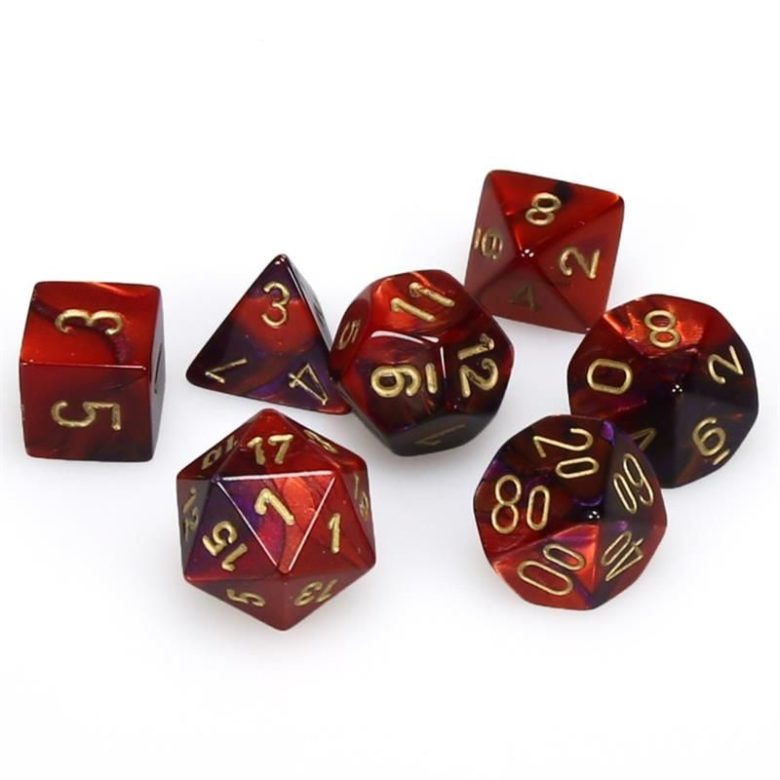 Dés en boite Gemini Purple-Red w/gold