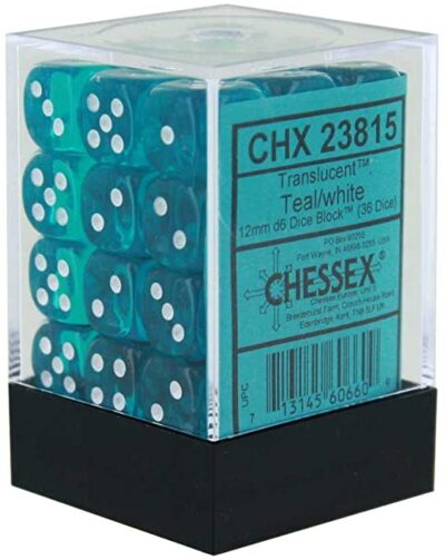 Boite de 36d6 Translucent Teal w/white