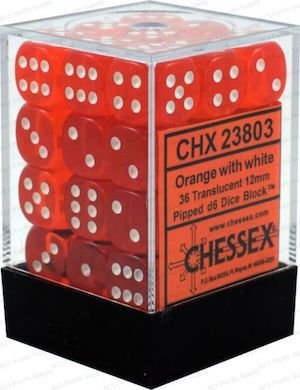 Boite de 36d6 Translucent Orange w/white